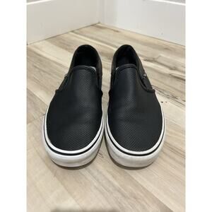 Vans Asher Slip On Leather Women Black/White Sneakers Size 8